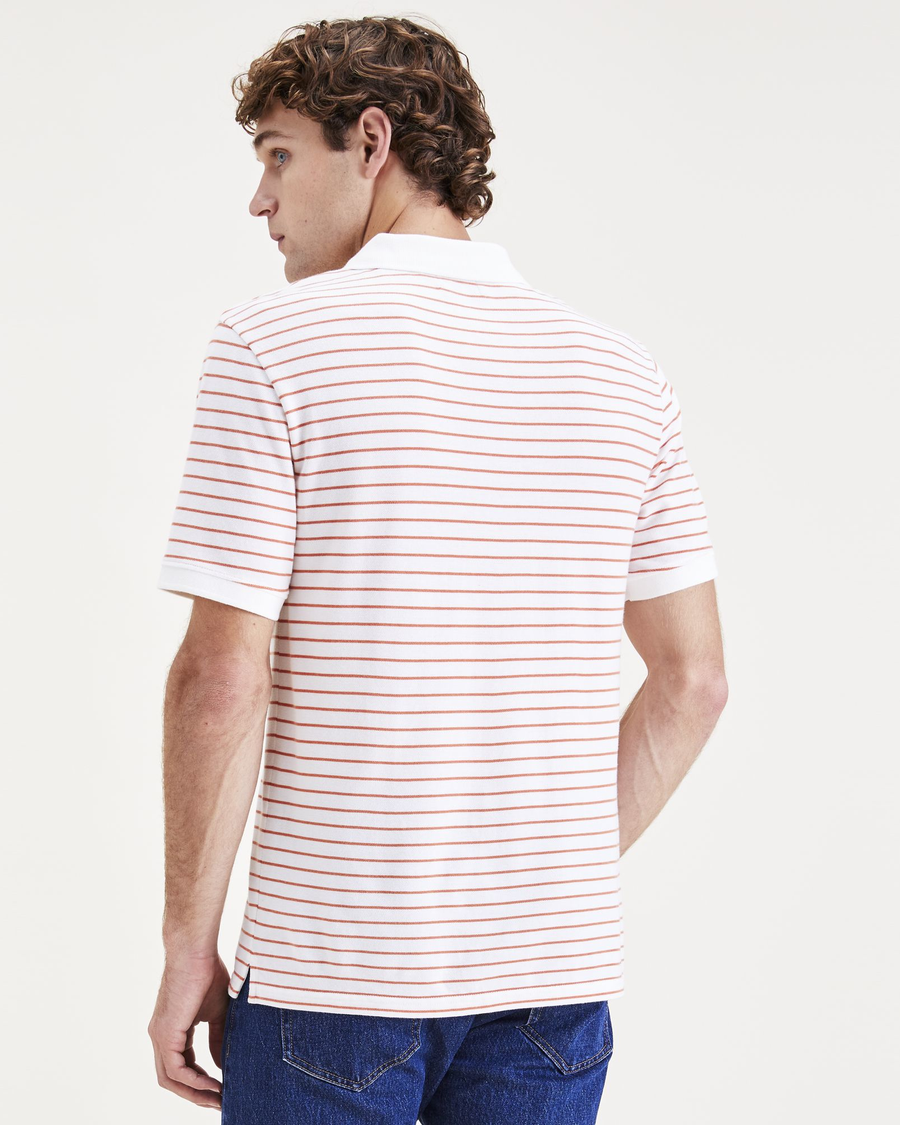 Back view of model wearing Egret Rib Collar Polo, Slim Fit.