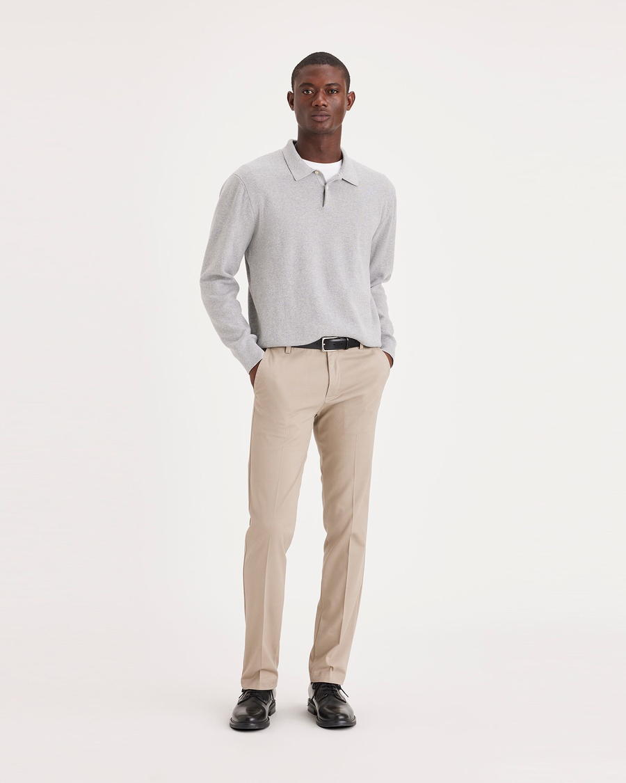 Front view of model wearing Timber Wolf Easy Khakis, Slim Fit.